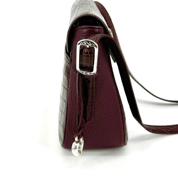 Brighton VTG Y2K Purple Cognac Crocodile Embossed Crossbody Bag Genuine Leather - Picture 9 of 15